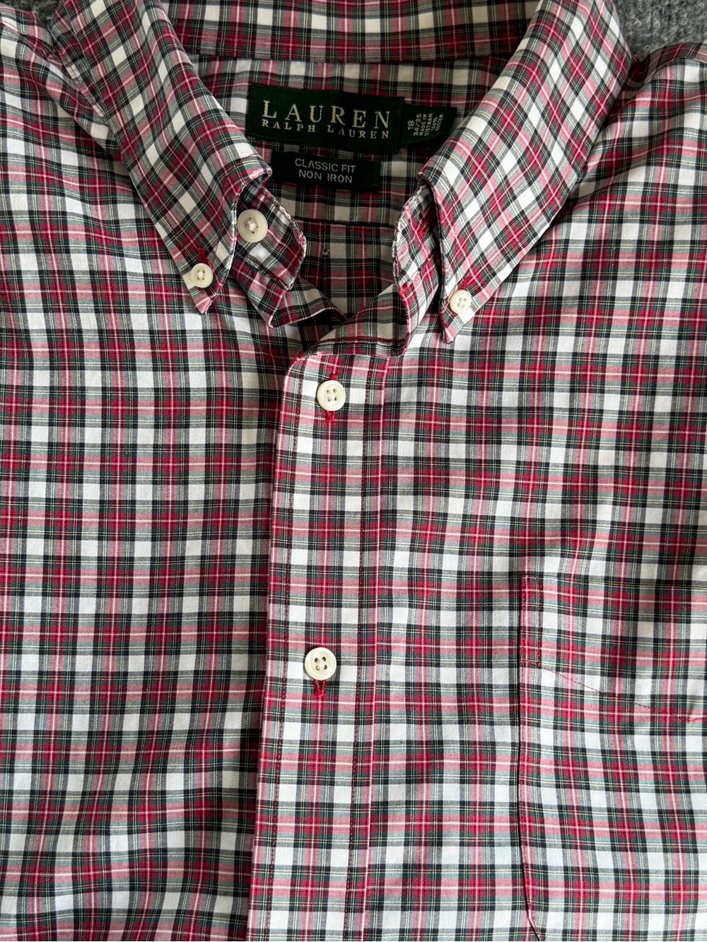 Lauren Ralph Lauren Dress Shirt Mens 18 34/35 Red Plaid Long Sleeve Non Iron